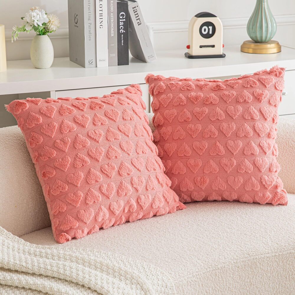 8823 Set of 2 Heart Love Cute Coral Red Decorative Valentines Throw Pillow